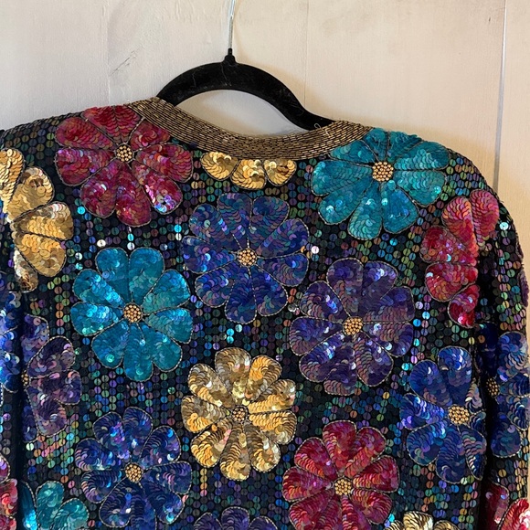 Vintage Leslie Faye Sequin Beaded Silk Evening Blazer Jacket. Medium. - Picture 8 of 8